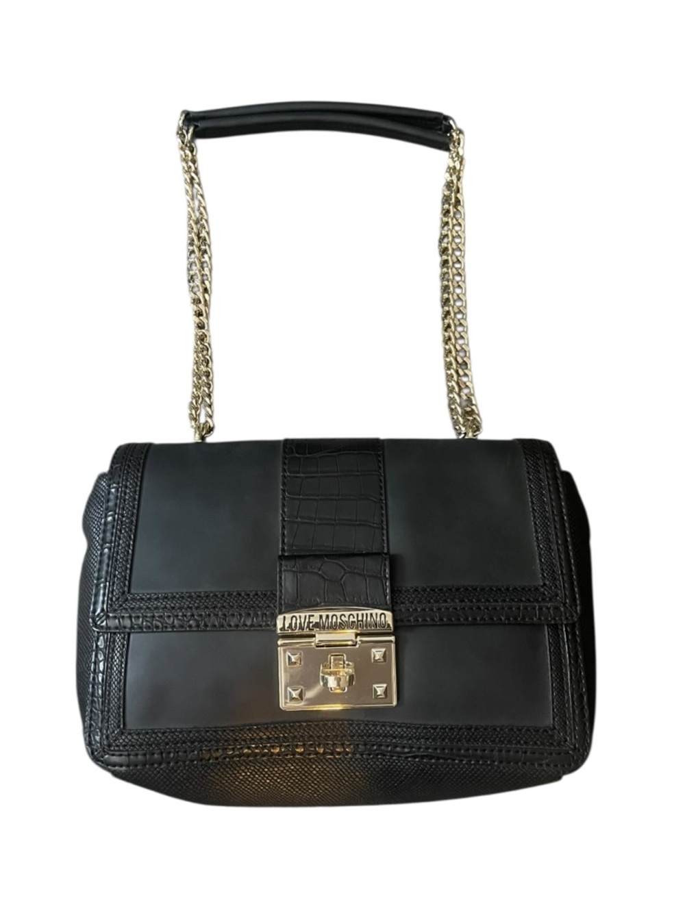 Love‎ Moschino Black Croc Embossed Shoulder Bag